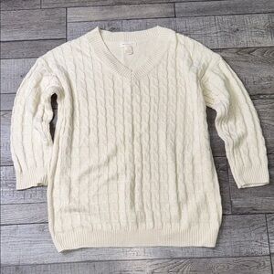 Women's Cream V-Neck Oversized Sweater